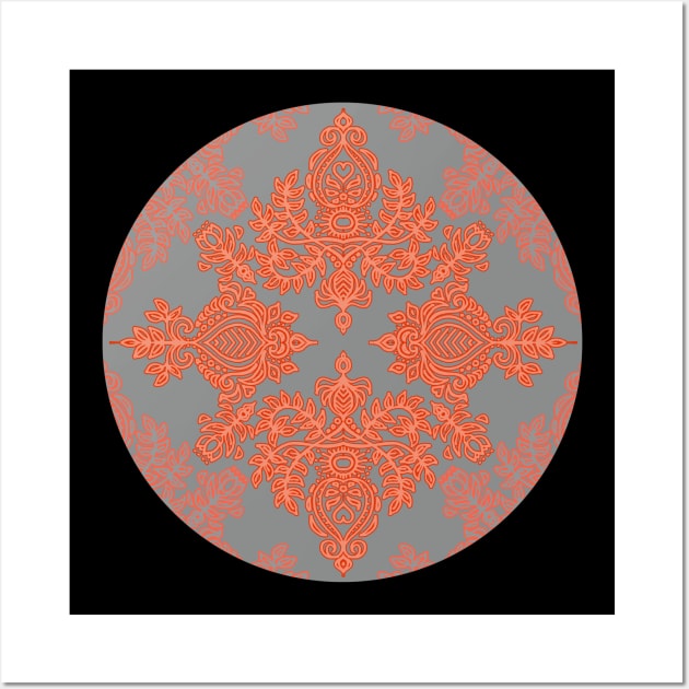 Burnt Orange, Coral & Grey doodle pattern Wall Art by micklyn